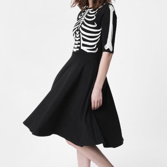 Unique Vintage Dresses & Skirts - Unique Vintage Black Skeleton Bones Graves Swing D